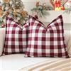 Sungeek Set di 2 federe per cuscini in tartan natalizio, 101 x 101 cm, in lino, decorative, con bordo cucito, per divano, letto, soggiorno, 40 x 40 cm (rosso e bianco)