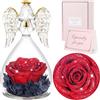 Sunia Rosa Eterna Regalo Donna, Rosa Stabilizzata Vera in Angel Cupola Regalo Mamma, Regali Donna Compleanno, Angelo Figurine di Vetro per Nonna, Regali Natale San Valentino Festa della Mamma