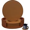 RICHSUM Set di 6 sottobicchieri in pelle con cucitura, paraspruzzi per tavolo e scrivania, resistenti, antiscivolo, perfetti per tazze da caffè e bicchieri in vetro, 10 cm (marrone)
