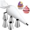 Waymaytecy Set di 6 sac a Poche in Silicone Riutilizzabile, Beccucci per sac a Poche, 1 sac a Poche Lavabile da 40 cm Viene con 5 Diversi Ugelli in Acciaio Inossidabile, per Torte, Cupcakes, Biscotti