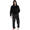 Darringls Pigiama da uomo, set di pigiama da uomo, in pile Teddy, invernale, in due pezzi, da uomo, in pile, caldo, pigiama, pantaloni e top a maniche lunghe, Nero , M