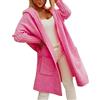 Generic Maglione Cardigan Bavero Felpa con Cappuccio Lunga Lettera in Lana Comodo Cappotto Casual in Maglia Allentata Piumino Leggero Donna Taglie Forti Giubbino Donna (Hot Pink, XXL)