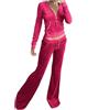 Generic Tuta da donna in velluto, a maniche lunghe, con cappuccio e pantaloni da jogging, 2 pezzi, abbigliamento sportivo casual da donna, tuta da jogging in velluto, abbigliamento sportivo da yoga, Rosa