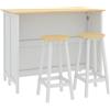 HOMCOM Isola centrale da cucina con 2 sgabelli, set tavolo e sgabello da bar con spazio e piano di lavoro pieghevole, 2 armadi 4 ante design moderno, bianco