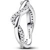 PANDORA Timeless Anello, in argento Sterling a doppia onda con zirconia cubica trasparente, 56