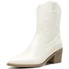 DREAM PAIRS Stivaletti da Donna Stivali da Cowboy Stivali Western da Donna con Tacco Grosso e Punta a Punta,Size 41,Bianco,SDAB2219W