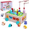 VSIFEHSO Giochi Bambini 2 3 4 Anni Giochi Montessori Magnetici di Pesca in Legno 6 in 1 Animali Multifunzione Smistamento Giocattoli Impilabili per i più Piccoligiocattoli Educativi