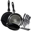 San Ignacio PK2433 Set di 3 padelle (16,20,24 cm) in alluminio pressato, induzione, con set di 6 coltelli da cucina, con tacoma trasparente
