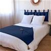 ED ENJOY HOME - Edredon Decorativo - Blu marino con 4 pompon di iuta - 90 x 190 cm - 100% cotone - Certificato Oeko-TEX - Collezione Panama