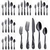 Seeshine Set di argenteria nera per 6 persone, set di posate in acciaio inox da 30 pezzi, set di posate in metallo nero lucido, incluso set di forchette, coltelli e cucchiai