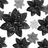 Geosar 24 stelle di Natale artificiali glitterate, fiori di stella di Natale artificiali, decorazioni per albero di Natale, ornamenti con clip per bomboniere, 15,2 cm, 10,2 cm, 7,6 cm (nero)