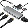 AYCLIF - Hub USB C, adattatore a 9 porte tipo C con alimentazione USB C, porta Gigabit Ethernet, 4K HDMI, 2 porte USB 3.0, 1 porta USB 2.0, lettore di schede SD/TF