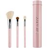 Sigma Beauty Travel Essential Trio, set di pennelli da trucco per fondotinta, cipria, ombretto, 3 pennelli con supporto in latta, sicuri sulla pelle, vegani, da viaggio, rosa chiaro