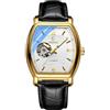 DAXIAOYU Orologio da uomo di lusso alla moda con quadrante scheletro Tonneau Orologio meccanico automatico quadrato scava fuori impermeabile luminoso cinturino in pelle orologi da polso, Oro bianco,