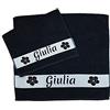 MAGIE DI CASA Asciugamani PERSONALIZZATI CON NOME, Set 2 Pezzi Spugna da Bagno Spugna, Viso + Ospite Cotone 100% Made in Italy (NERO, FIORE)