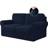 BXFUL Copridivano Elasticizzato con Schienali Separati E Cuscini Seduta, Copridivano Antiscivolo con Fascia Elastica, Proteggi Mobili Jacquard (2 Posti,Blu navy)