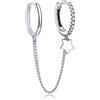 Qings Orecchini D'Argento Per Donne - 1pcs Punk Doppio Foro Orecchino a Cerchio in argento Sterling 925 Earrings con Catena Argento Stella Polsino Singolo Gioielli per Donna Ragazza