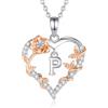 EUDORA Harmony Ball Rosa Cuore Collana con iniziale P per donne Lettera P Alfabeto iniziale Collane Rame Placcato rodio Ciondolo con Zirconi Cubici, Iniziali Gioielli Regali per Donne Moglie, 18