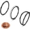 BodyBonita 3 Pezzi Piercing Naso Cerchio - Acciaio Chirurgico 316L 20G CZ Nostril Piercing Septum Daith Trago Helix Orecchino Cartilagine Elice Setto Rook Conch Piercing Naso Anello Nero 7mm