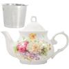 TEASFUSION Teiera classica in stile britannico reale in ceramica, 30 oz, perfetta per riunioni giornaliere (bianco, grande)