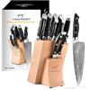 NANFANG BROTHERS Set di Coltelli Damasco, Ceppo di Coltelli in Legno di Faggio con Set di Coltelli da Cucina, Giapponese Set di Coltelli da Cucina VG10 Steel 67 Strati in Damasco