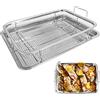 IGTOPS 2 teglie da Forno Pizza in Acciaio Inox, 2 in 1 Rettangolare Teglia e Griglia per Pizza Pane Biscotti Torte, grande teglia da forno e griglia per torte,32x24x2cm