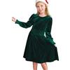 PATPAT Abito Natalizio in Velluto per Bambine - Vestito Elegante a Maniche Lunghe con Motivo Farfalle, Perfetto per Natale, Feste e Compleanni, Verde Scuro Taglie 11-12 Anni, 146-152cm