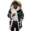 Generic Giacche da uomo casual foderate in pile Sherpa giacca da uomo in pelle di pecora scamosciata invernale caldo trench cappotto di media lunghezza con cappuccio cappotto imbottito moda tinta unita manica