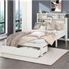 Wyibwy Letto singolo con contenitore, letto cassettone, 90x200 cm, con cassetti e libreria, letto bianco in legno massiccio,senza materasso