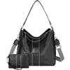 BAIGIO Borsa a Tracolla Donna con Portafoglio Grande Borsa a Mano Donna Borse a Spalla Ecopelle Borse Hobo Donna Set Borsa a Sacco con Tracolla Regolabile 2 Pezzi, Nero