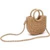 MoYouno Borsa da spiaggia in paglia da donna, borsa tote estiva intrecciata a mano, piccola borsa a tracolla, pochette intrecciata a semicerchio, borsa fatta a mano, con manico superiore, per