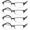 Eyekepper 4 Paia Occhiali da Lettura Cerniere a Molla Uomo Donna Montatura Rettangolare Lettori Nero Lenti Trasparenti Diottria 2.75