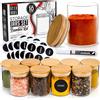 Deco haus® Barattoli Ermetici con Coperchio di Bambù - Set da 10 Contenitori di Vetro per Spezie, Caffè, Zucchero, Sale, Erbe, Pepe - 16 Etichette e Pennarello - Diametro 6,5cm, Altezza 8,5cm, 190ml