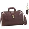 DD Firenze D&D - Borsa medico Minimal con Tracolla e Portachiavi in pelle abbinato - Made in Italy (Testa di moro Opaco)