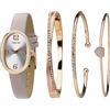 TIME100 Set Orologio e Bracciali Donna, Orologio Donna Cinturino Pelle Vera e 3 Braccialetti, Elegante Idea Regalo per Lei（Viola）