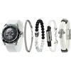 TIME100 Set Regalo Uomo, Orologio con Bracciale Skull Design, Cinturino in Silicone, Regalo Elegante per Compleanno, Laurea, Anniversario, San Valentino, Natale (Bianco & Nero)