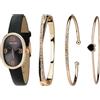 TIME100 Set Orologio e Bracciali Donna, Orologio Donna Cinturino Pelle Vera e 3 Braccialetti, Elegante Idea Regalo per Lei（Nero）