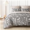 Tokokimo Set di biancheria per letto matrimoniale, reversibile, motivo floreale botanico, in morbida microfibra, con 2 federe, set di biancheria da letto grigio, 200 x 200 cm, grigio/fiore
