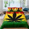 Homemissing set di biancheria da letto con foglie di cannabis e erbacce, set di copripiumino rosso, giallo, verde, verde e cravatta, con copriletto in canapa, copriletto con 2 federe, 3 pezzi