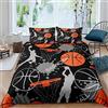 Loussiesd Set di biancheria da letto per bambini a tema basket, con copripiumino e 1 federa, per bambini, ragazzi e ragazzi, 1 copripiumino con 1 federa, nero e arancione, per letto singolo