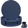 RICHSUM Set di 6 sottobicchieri in pelle con cucitura, paraspruzzi per tavolo e scrivania, resistenti, antiscivolo, perfetti per tazze da caffè e bicchieri in vetro, 10 cm (blu scuro)