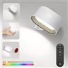 NEOVSUNY Applique da parete interna, applique a LED con batteria, controllo touch e telecomando, rotazione a 360 gradi, 3 colori, 5 livelli di luminosità, per soggiorno, camera da letto, gabbia