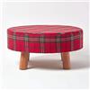 Homescapes - Sgabello motivi Tartan rosso piedi in legno, Tessuto, 62 x 62 x 30 cm