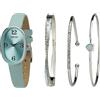 TIME100 Set Orologio e Bracciali Donna, Orologio Donna Cinturino Pelle Vera e 3 Braccialetti, Elegante Idea Regalo per Lei（Blu）