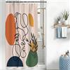 Uiiooazy Tenda Doccia Antimuffa, Tenda da Doccia 120x180cm Boho Chic Terracotta Arancia Astratta Nero Linee Tende da Bagno Tessuto Lavabile Impermeabile Polyester Tende Vasca da Bagno con 8 Anelli