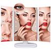 PUVLISZ Specchio cosmetico da trucco con 22 luci LED, touch screen, ingrandimento triplo 2x 3x, rotazione libera di 180°, doppia alimentazione, bianco