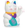 ANGRY CAT - Gatto fortuna Lucky Cat - Divertente gatto giapponese che saluta con dito medio puzzolente - Figura statuetta statua idea di regalo con braccio ondeggiante - arcobaleno, 15cm