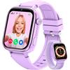 Minilandia 4G Smartwatch Bambini, Orologio Telefono Bambini con Videochiamate/GPS/SOS/Chat Vocale, Modalità Scuola, Sveglia, Contapassi, IP68 Impermeabile Smart Watch per Ragazzi Ragazze, Regalo Viola