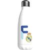 CYPBRANDS Real Madrid - Bottiglia d'Acqua in Acciaio Inox, Chiusura ermetica, con Motivo Lettera F in Blu, 550 ml, Colore: Bianco, Prodotto Ufficiale