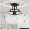 WUZUPS lampadario rustico casale industriale rotondo semi-incasso soffitto led lampadario con paralumi in vetro trasparente per bagno cucina foyer ingresso, h 30 x w 34, base e27, nero